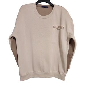 Ocean Drive Beige Good Vibes Be Happy Embroidered Sweatshirt Size S EUC